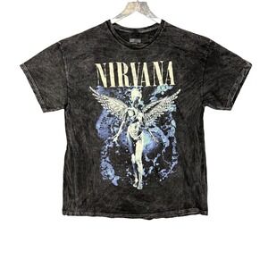 Nirvana Band Tee‎ Mens XL Grey Acid Wash Graphic T-Shirt Angel Retro 90s NWOT